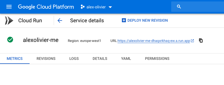 The URL can be found at the top of the page ending in run.app Cloud Run URL can be seen at the top